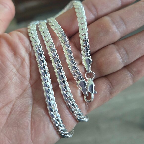 NEW S925 STERLING SILVER FLAT SNAKE CHAIN NECKLACE 24" - Picture 7 of 8